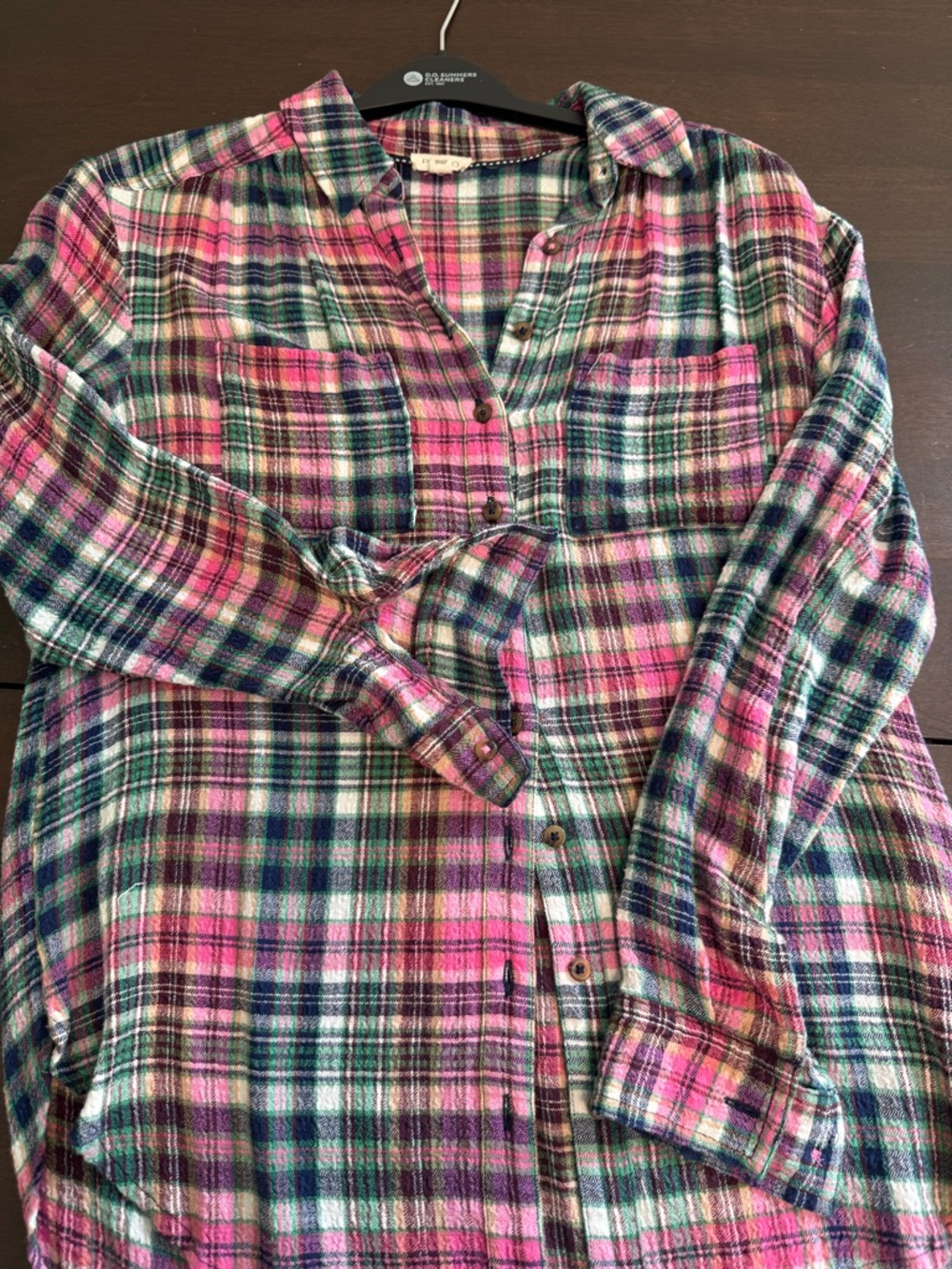 Pilcro Pink, Green & Navy Plaid Button-Up Shirt